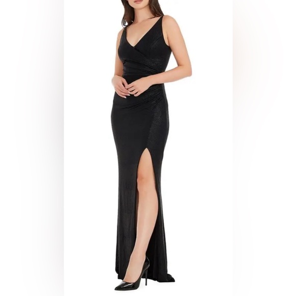 NWT - Dress the Population Jordan ruched side slit dress in black metallic! - Picture 3 of 9